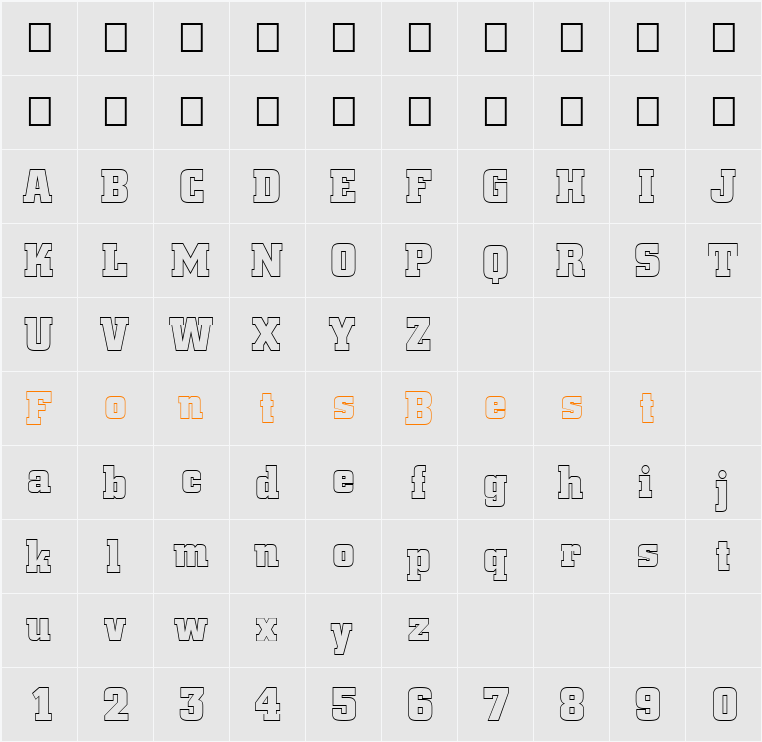 FZ BASIC 53 HOLLOW Character Map