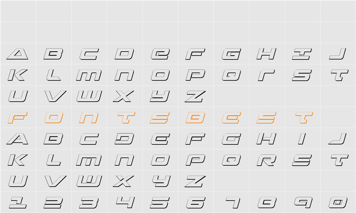 Strikelord 3D Italic Character Map