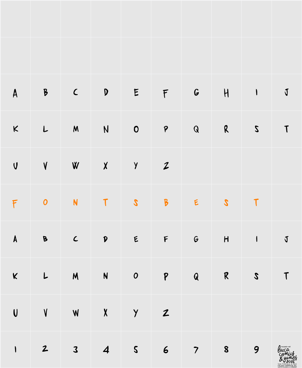 Zerocalcare Blockletter Character Map
