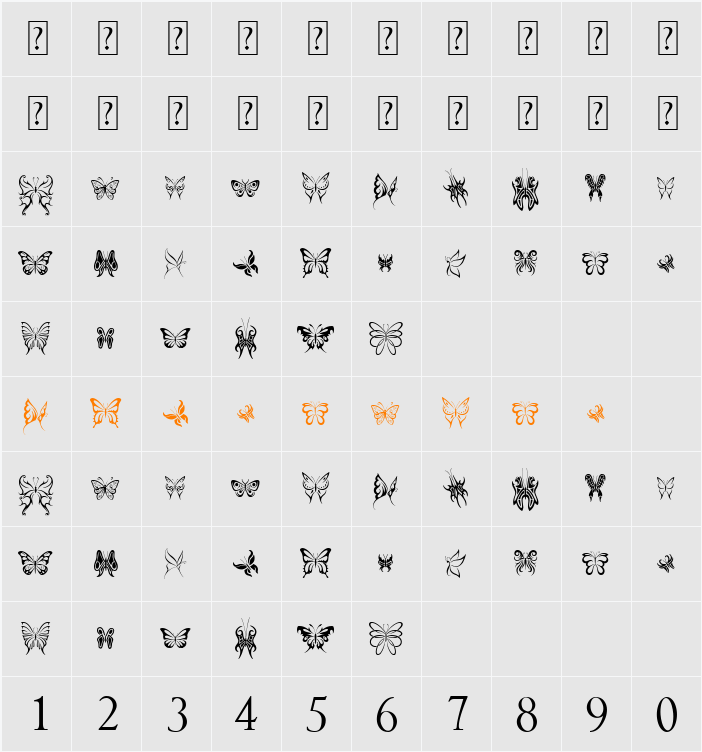 Tribal Butterflies Character Map