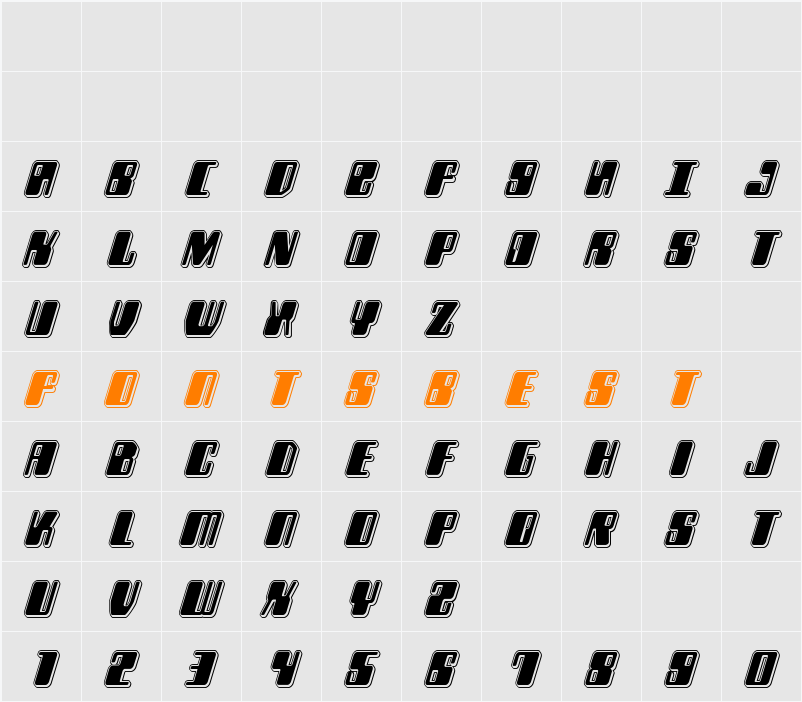 Zyborgs Punch Italic Character Map