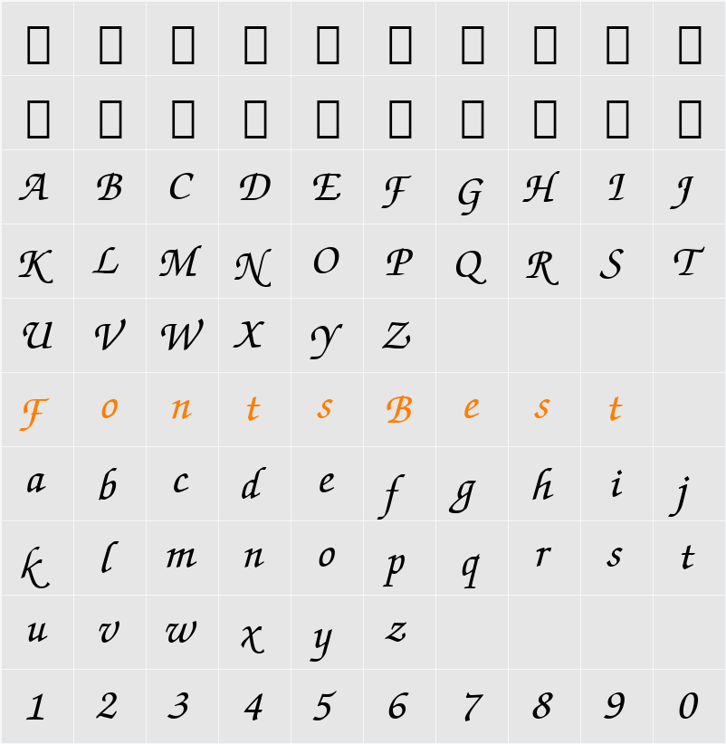 ZapfChan MdIt BT Character Map