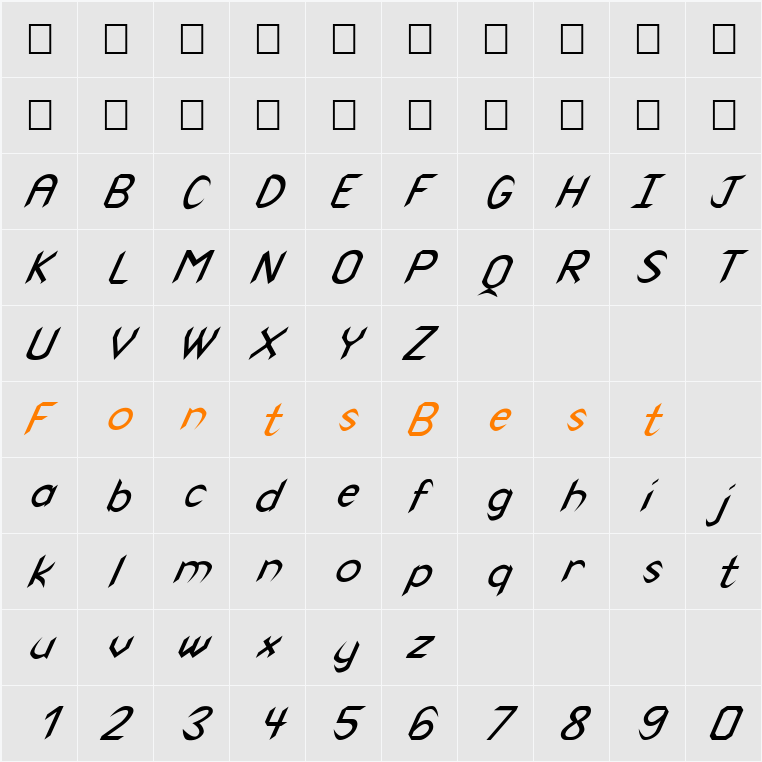 FZ BASIC 47 ITALIC Character Map