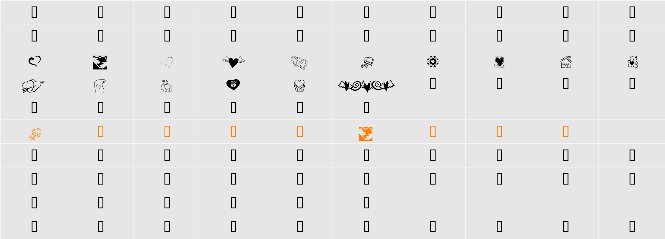 KR Cuori Divertenti 5 Character Map