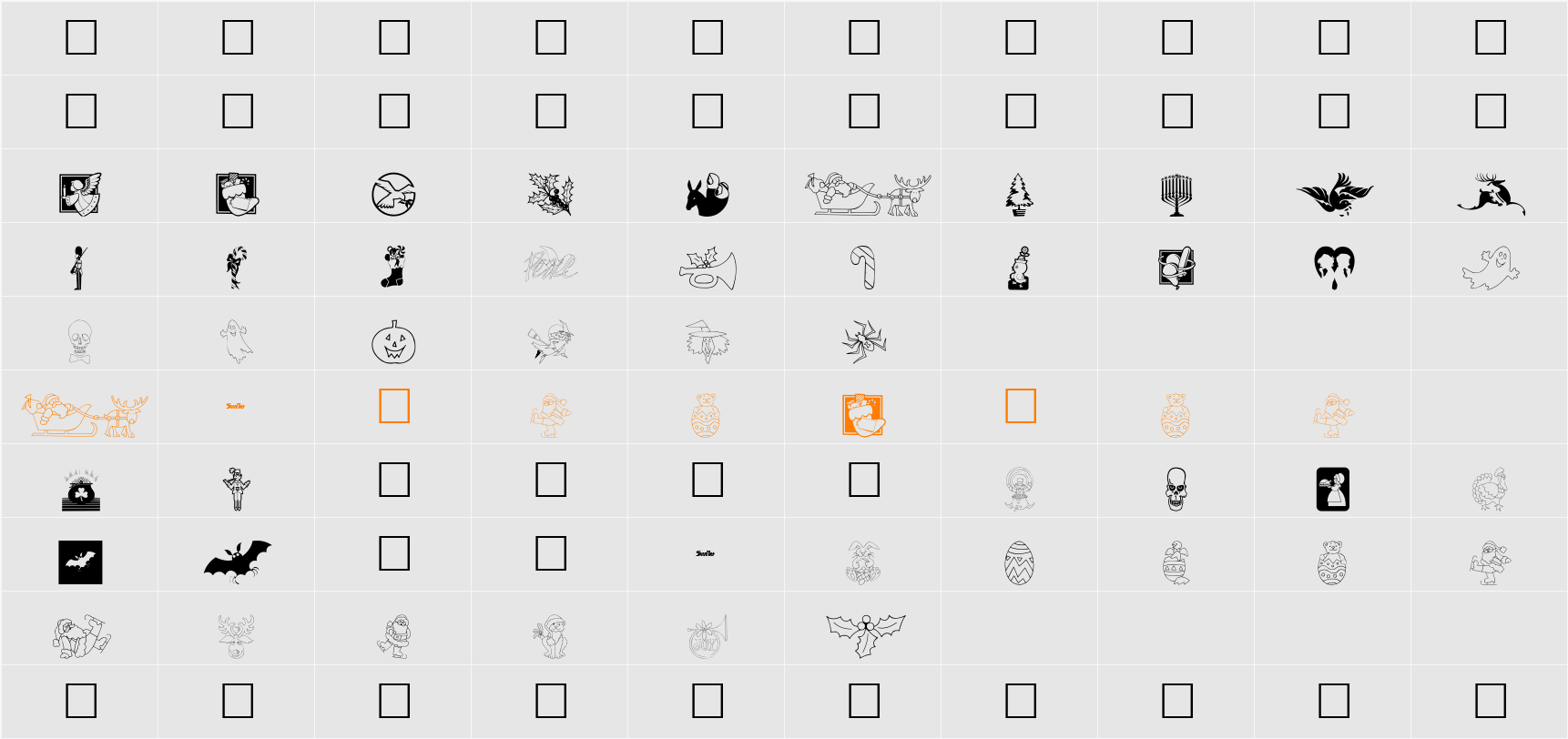 Holiday Symbols Character Map
