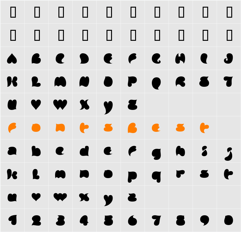 Lovedrops Character Map