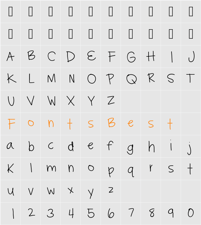 HayleysFont Character Map