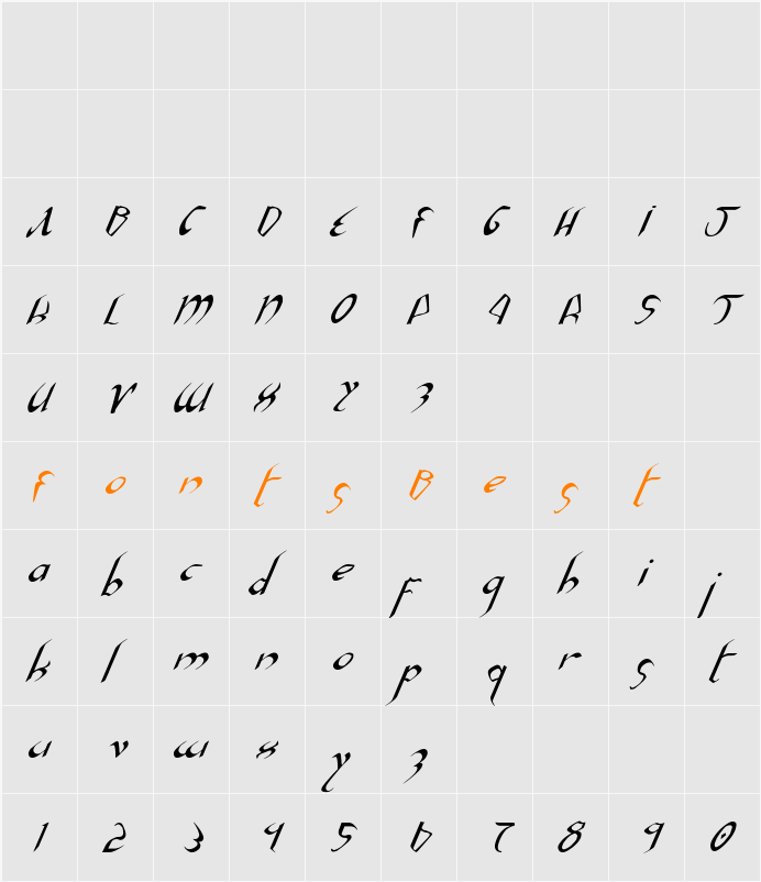 Xaphan II Italic Character Map