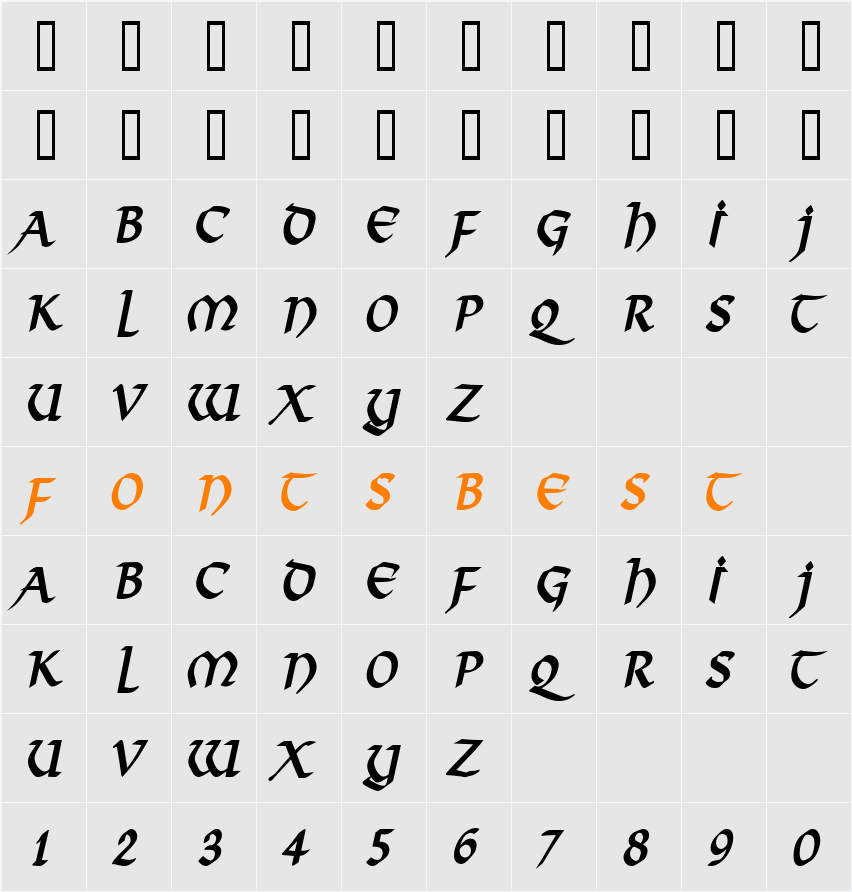 Valhalla Condensed Character Map