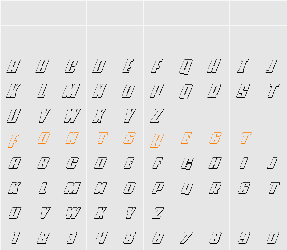 Power Lord 3D Italic Character Map