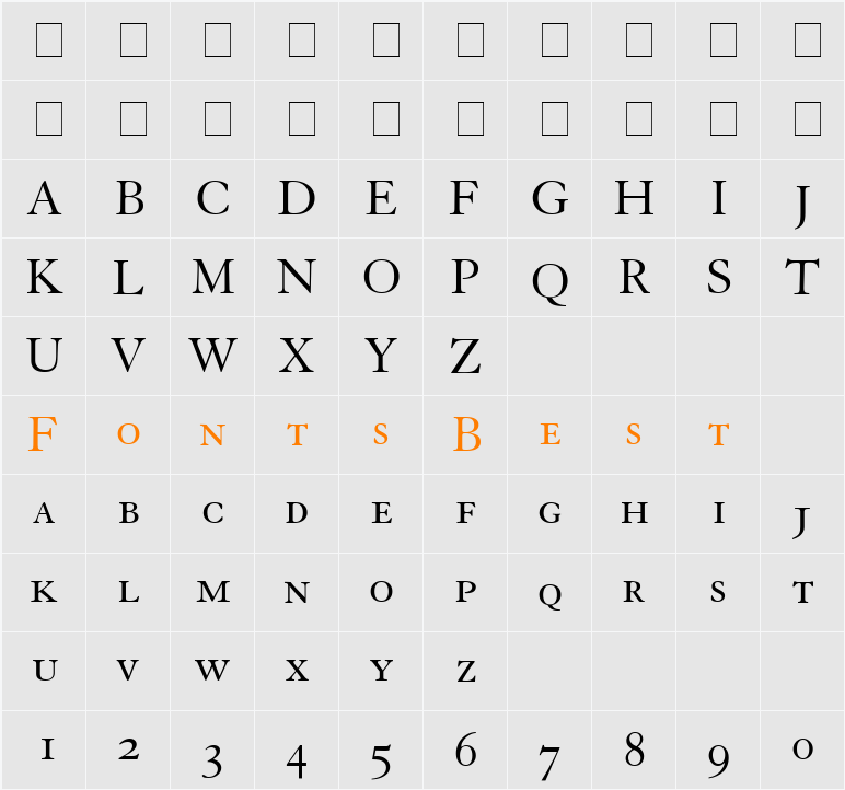 Tiasco OldStyle SSi Character Map