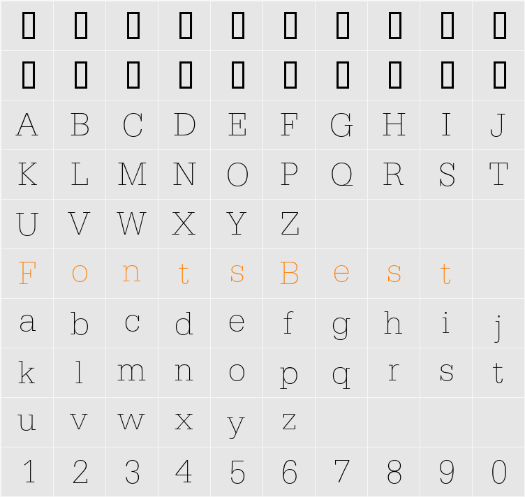 EgyptienneStd-Xlight Character Map