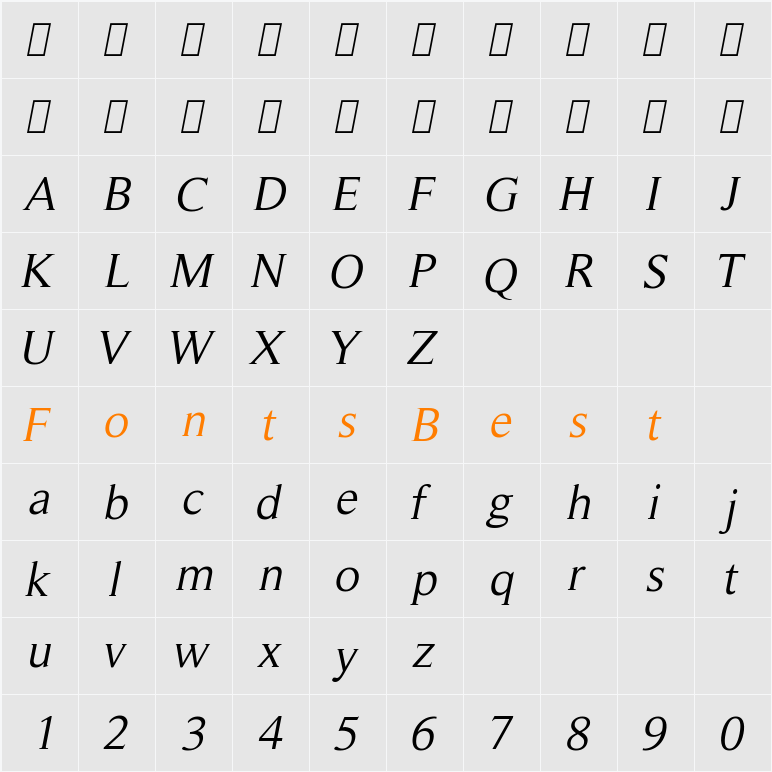 RomanSerif Character Map