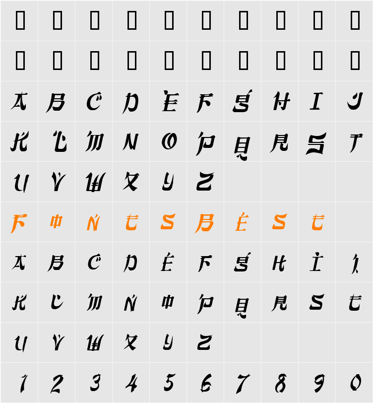 Orient2-Condensed Character Map