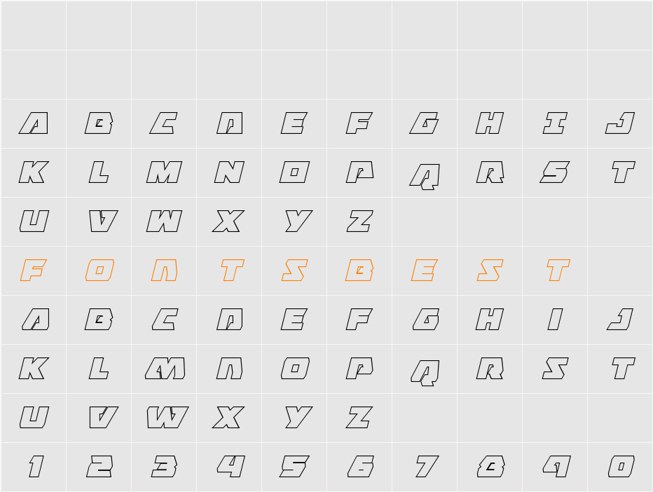 Eagle Strike Outline Italic Character Map