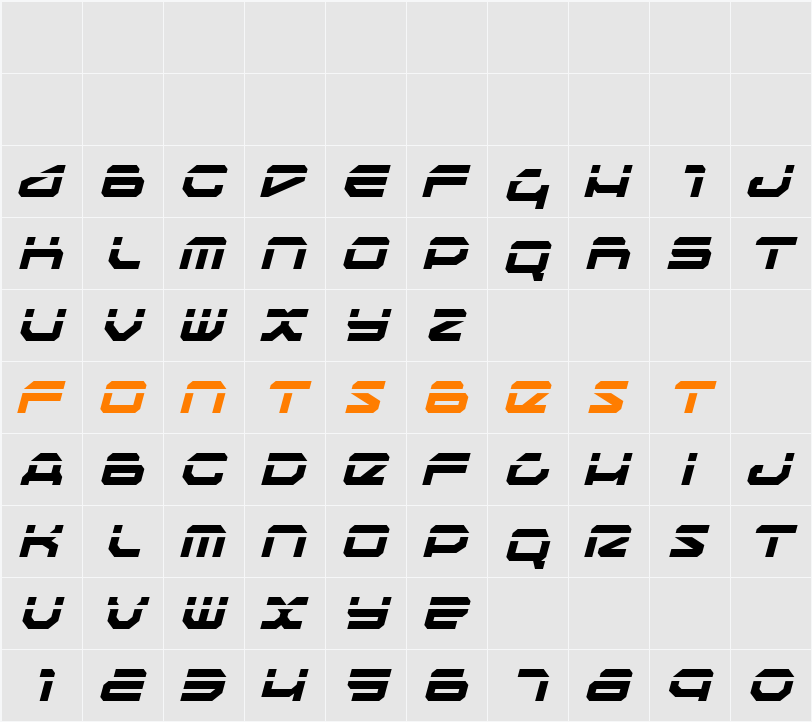 Traveler Laser Italic Character Map