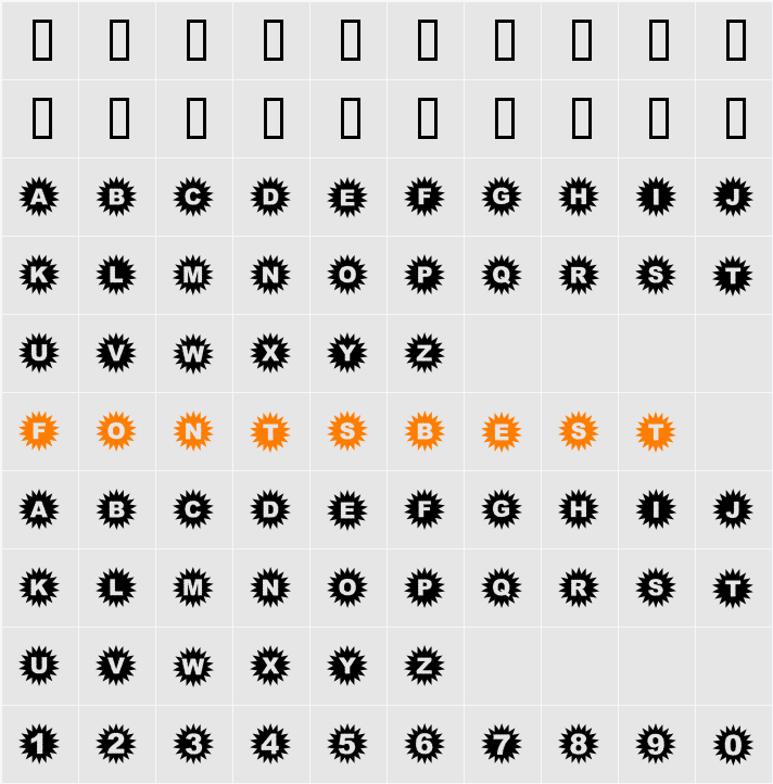 Starbats2 Character Map