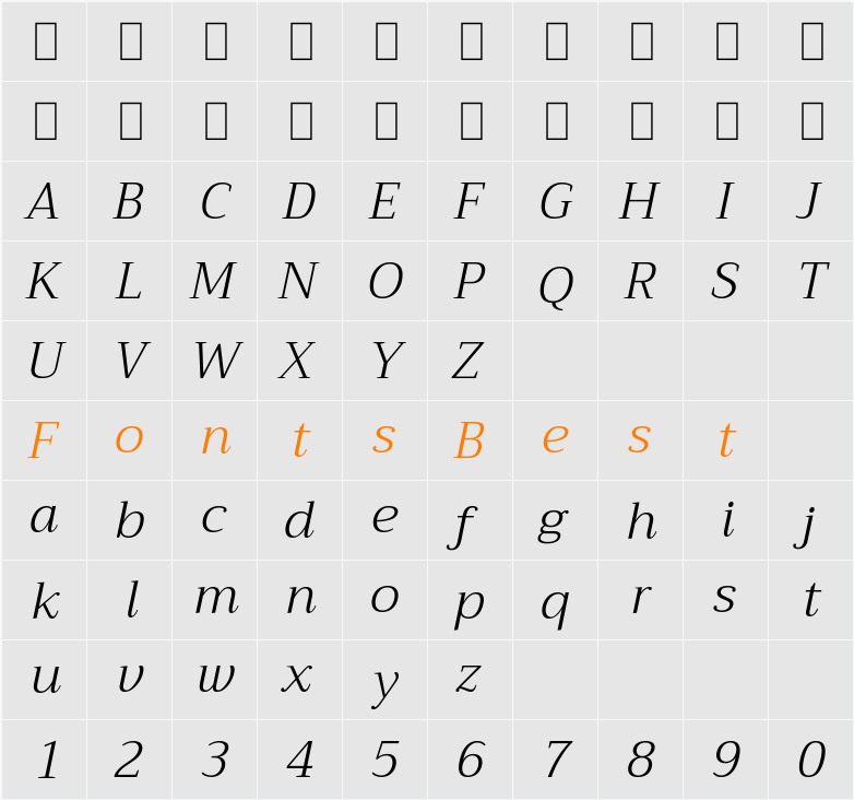 Trirong Light Character Map