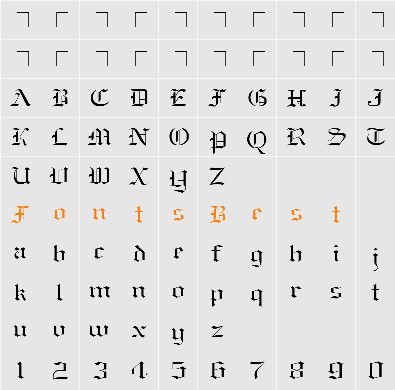 Old-English-Nue Character Map