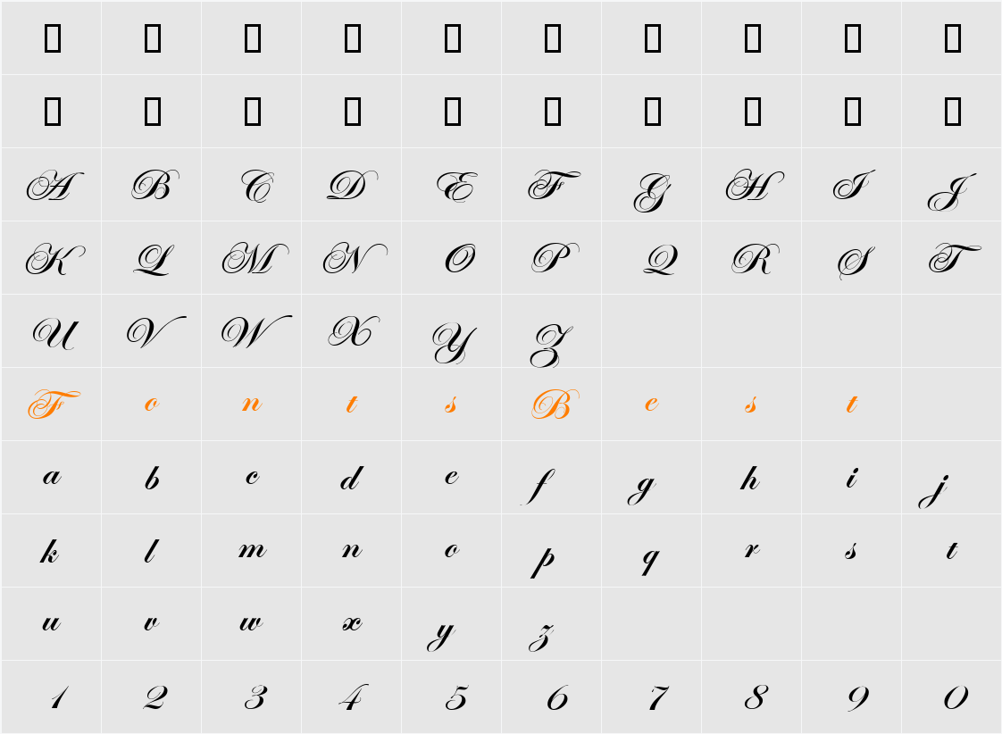 EdwardianScrITC Character Map