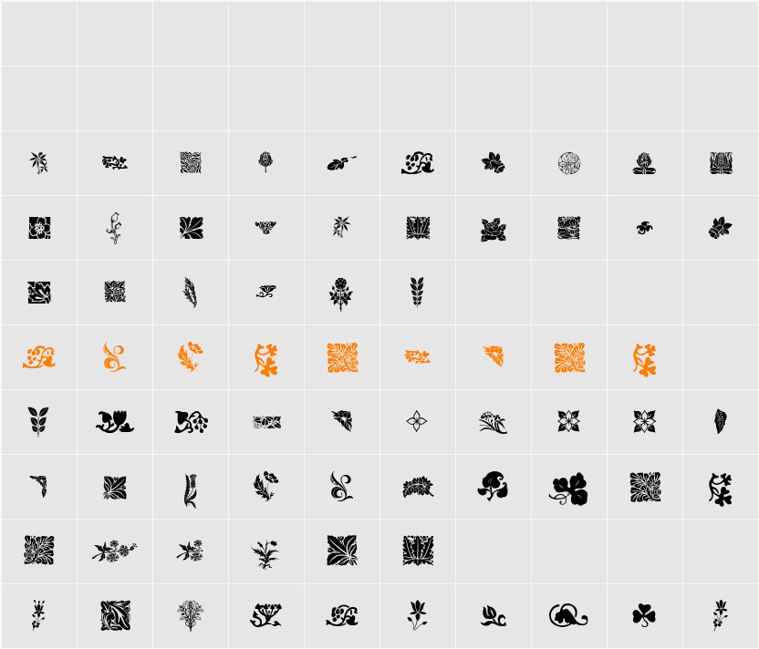 Rough Flowers Character Map