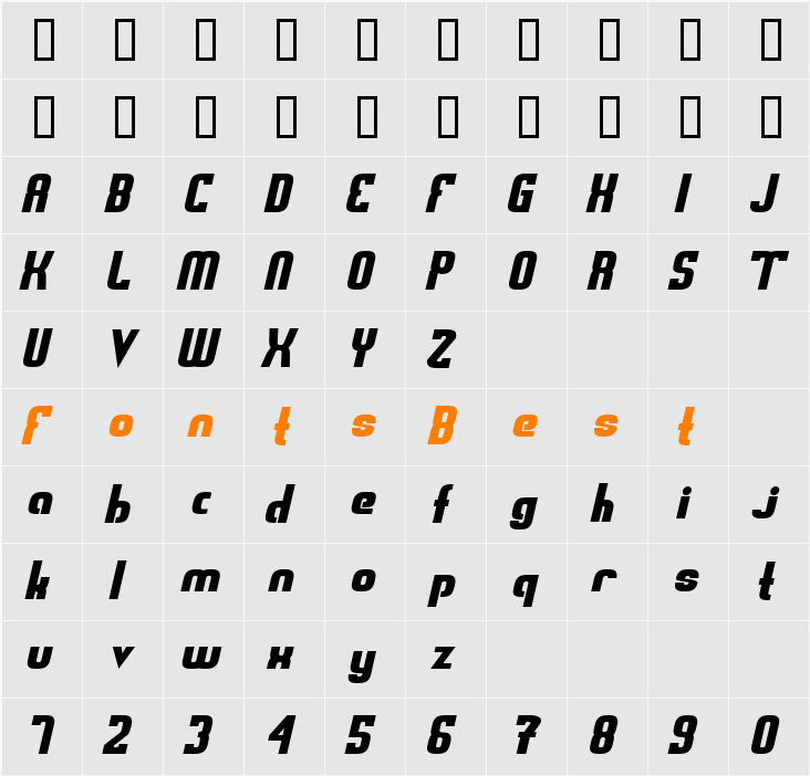 Sweden Funkis RegularOblique Character Map
