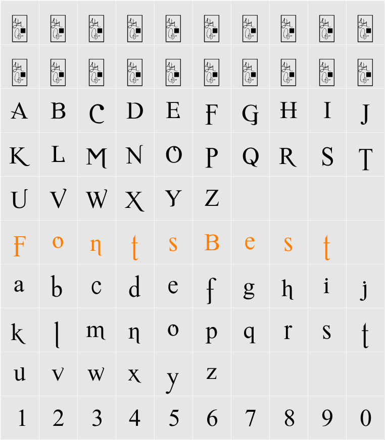 Romance Fatal Serif Character Map