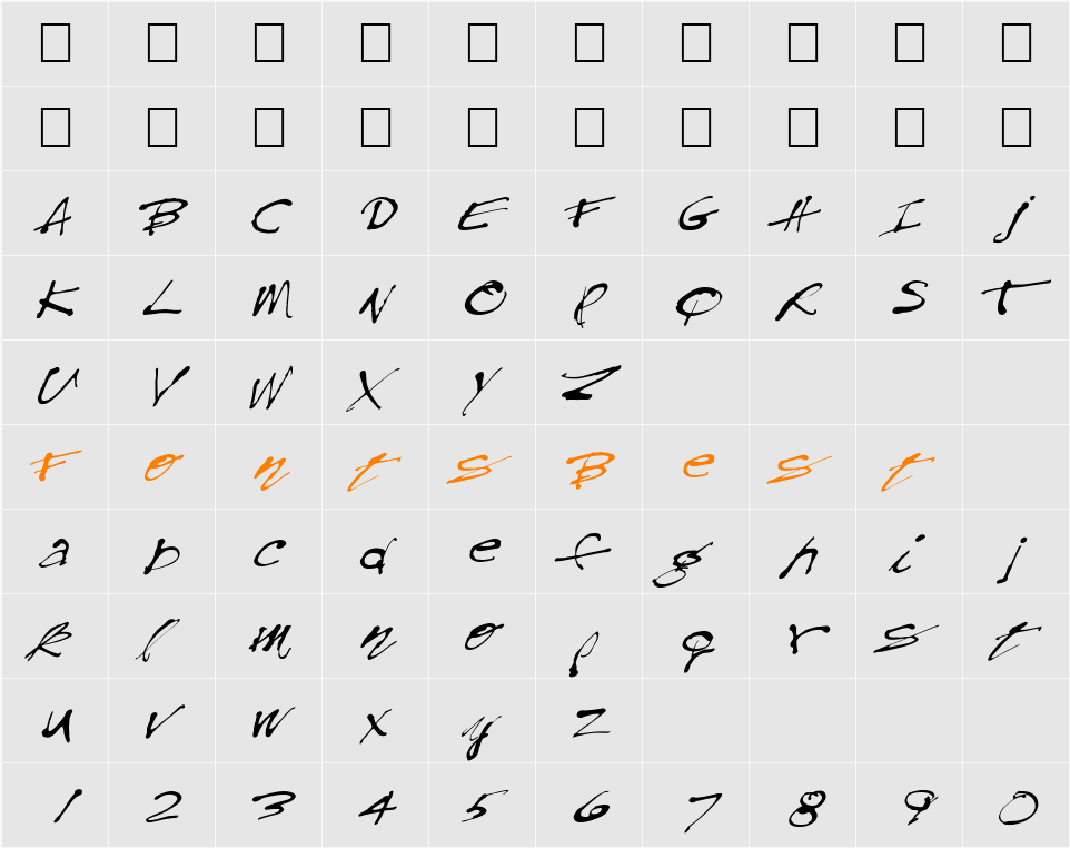 FZ HAND 28 ITALIC Character Map