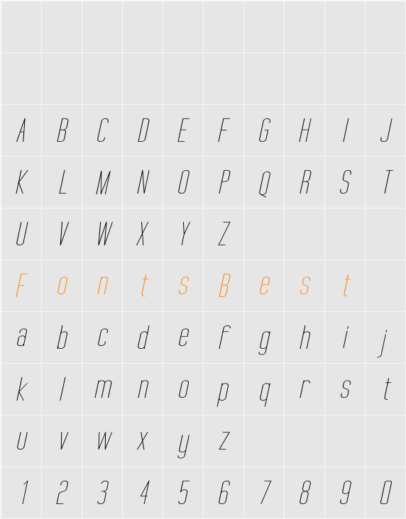 Tall Films Expanded Oblique Character Map