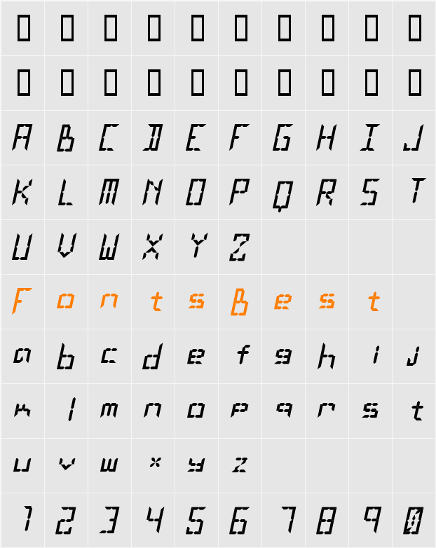 LEaD Lights Italic Character Map