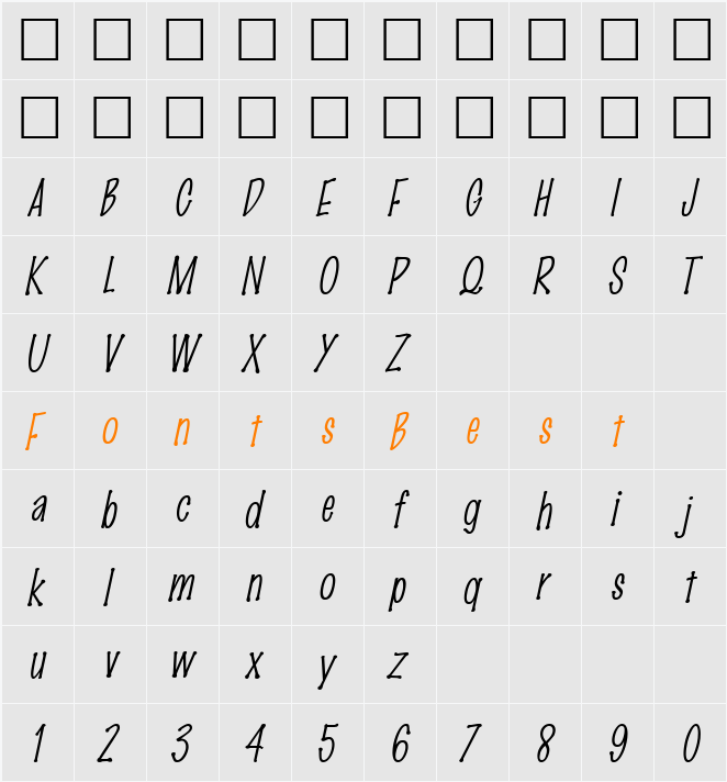MarkingPen-Thin Character Map