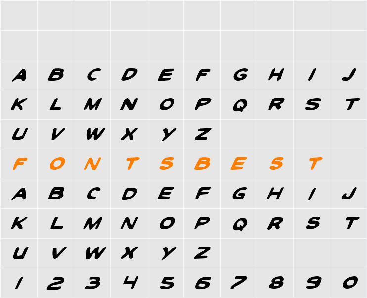 Toon Town Industrial Italic Character Map
