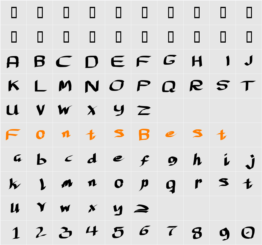 Lantfnask Character Map