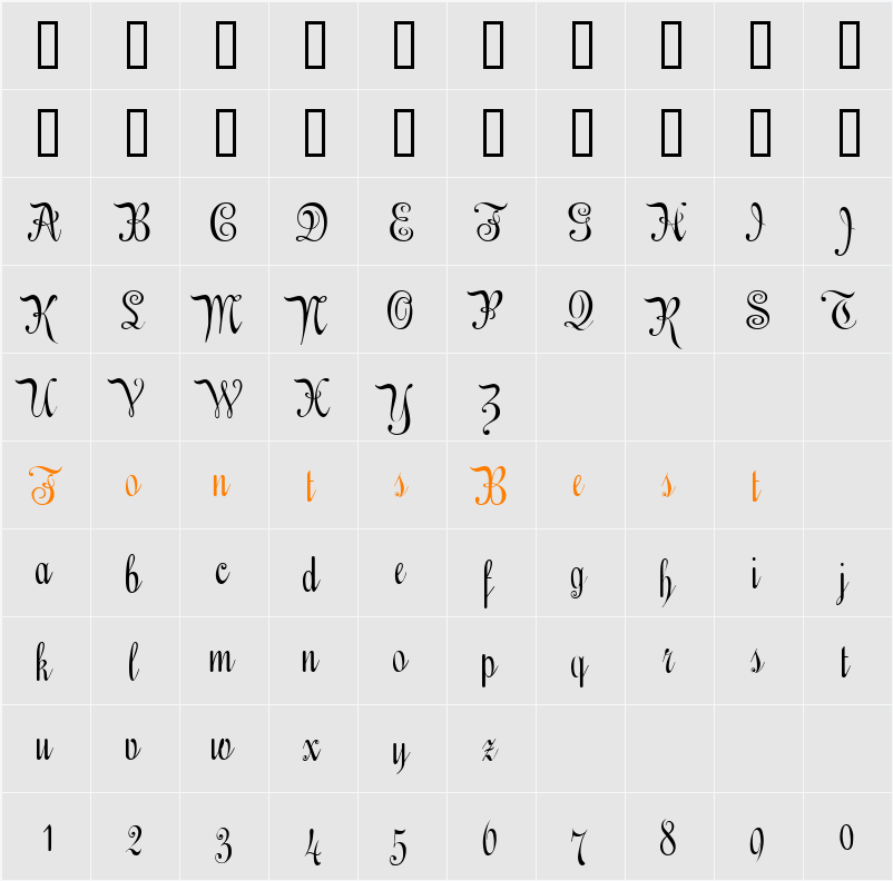 Engrossing Script Character Map