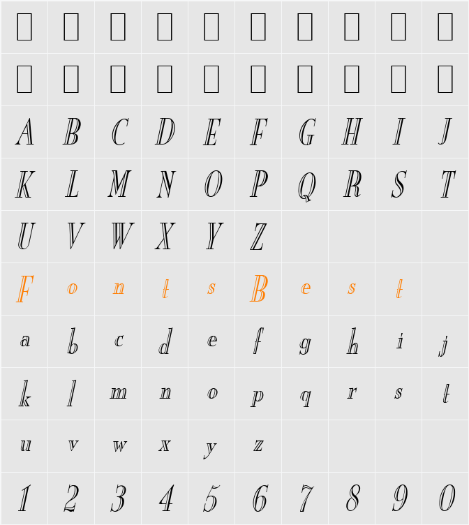 New England-Engraved-Condensed Character Map