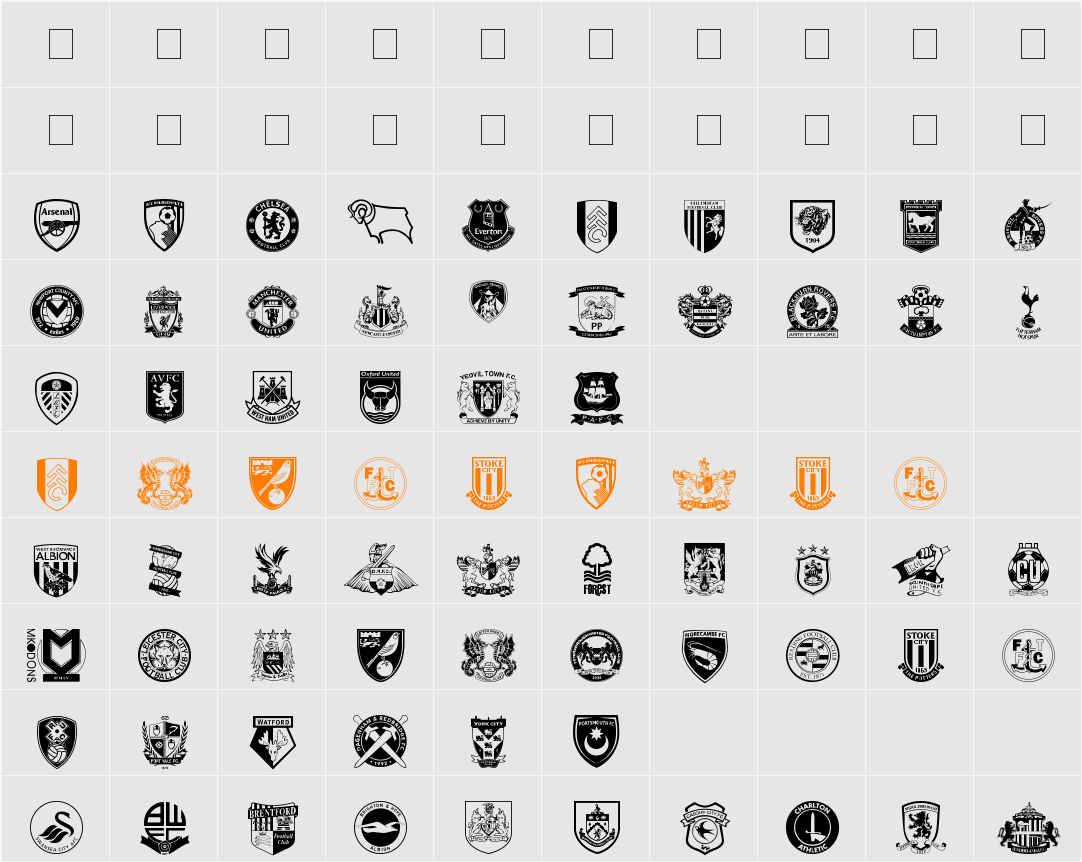 English Football Club Badges Character Map