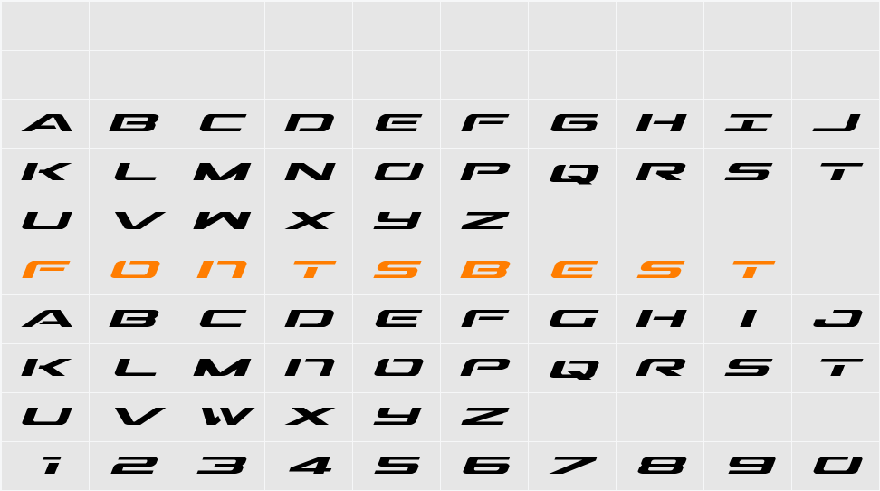 Outrider Expanded Italic Character Map