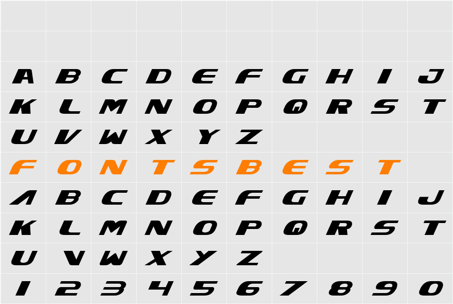 Xcelsion Italic Character Map