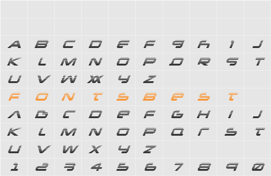 New Mars Scanlines Italic Character Map