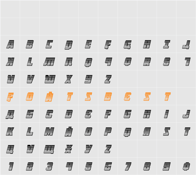 October Guard Chrome Italic Character Map