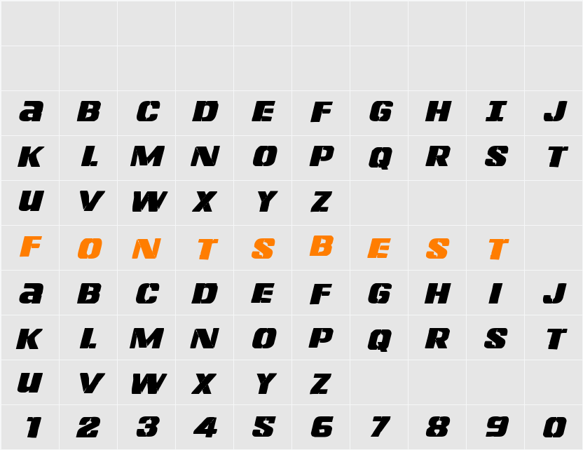 Left Hand Luke Staggered Italic Character Map