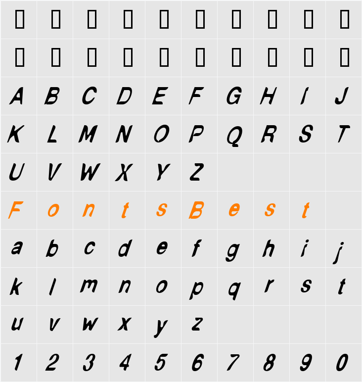 NudE Rubenesque Italic Character Map