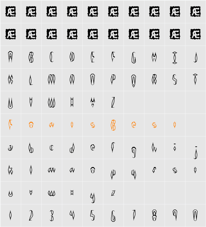 Quill Experimental O (BRK) Character Map
