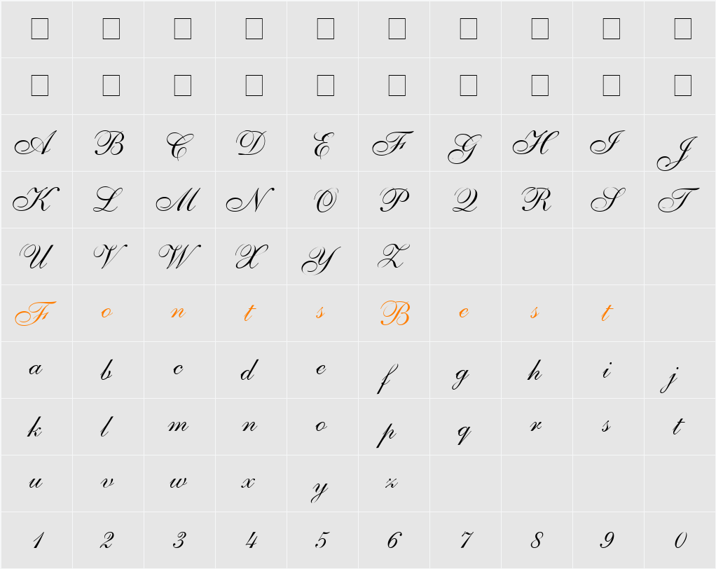 Shelley Allegro Script Character Map