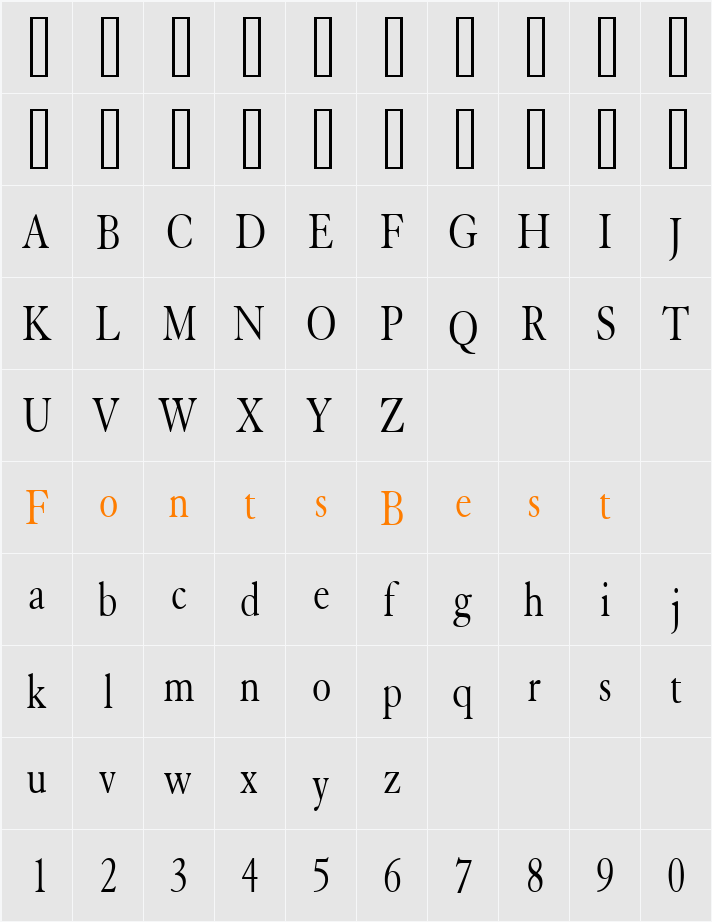 Elephant Condensed Character Map