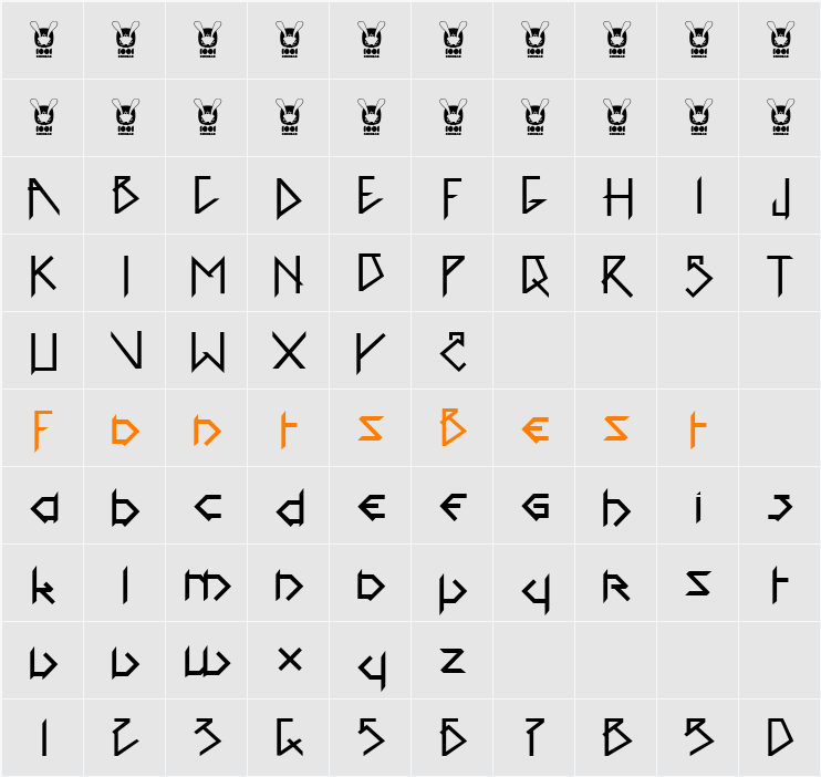 1001head Font Character Map