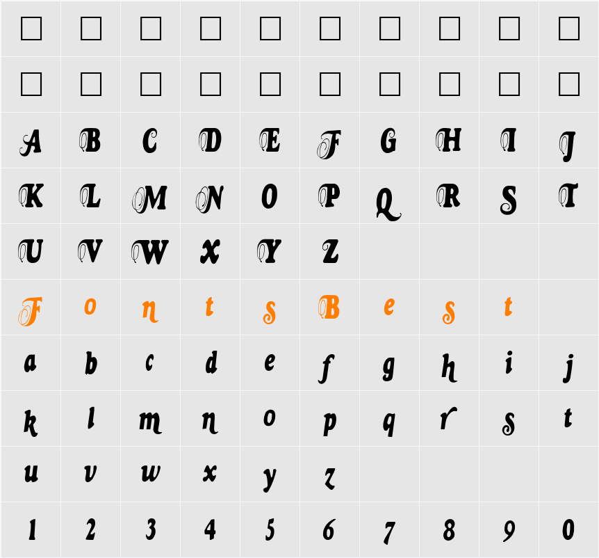 Goudy Fancy Character Map