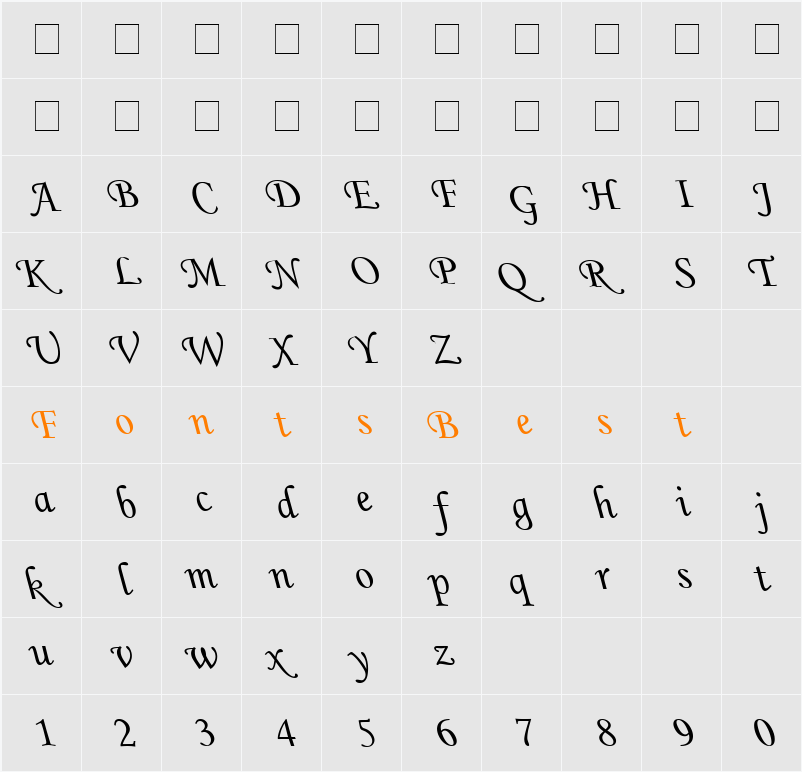 MCursive Lefty Character Map