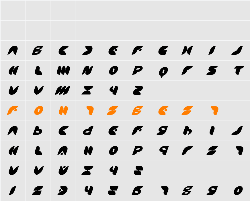 Puff Angel Italic Character Map