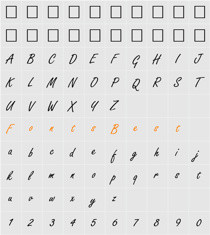 HandmadeScript Character Map